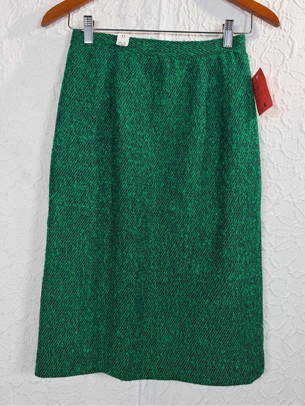 Vintage NWT Wool Green Black Tweed Midi Skirt Sz 4